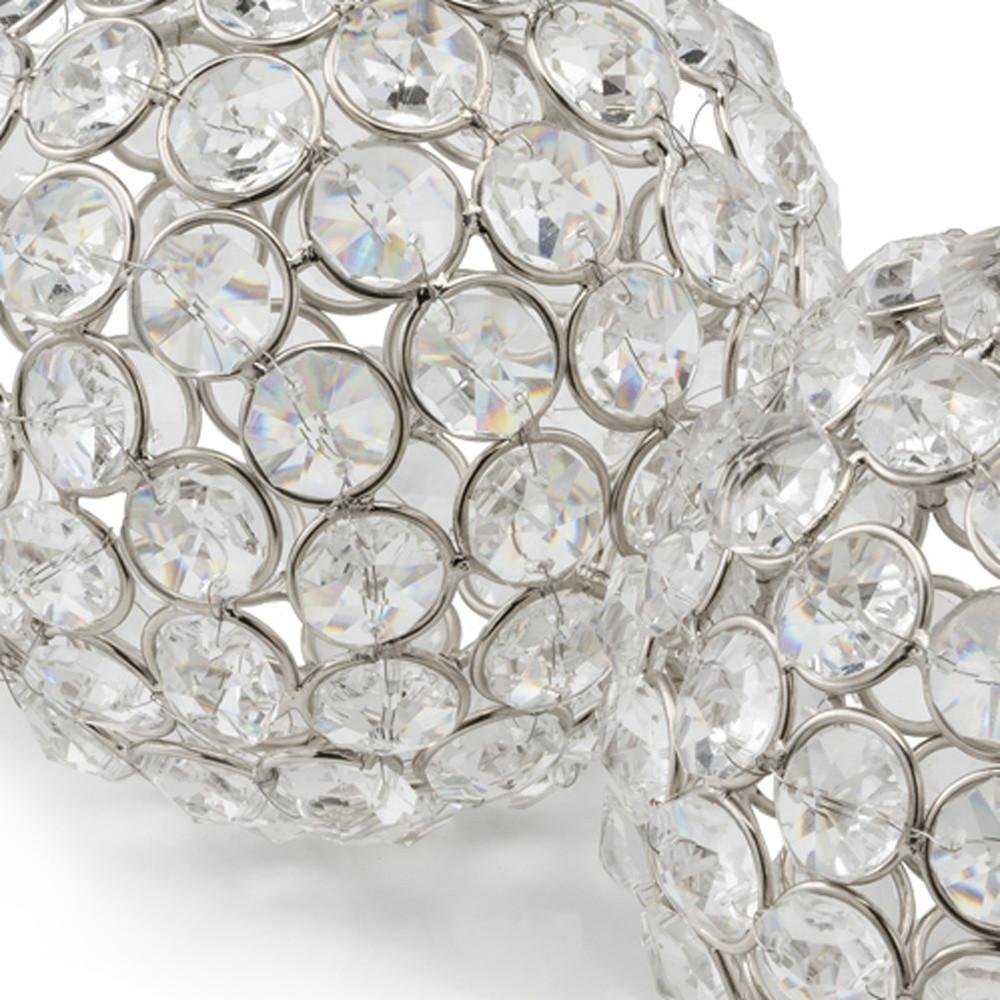 Set of Two Clear And Silver Faux Crystal And Steel Decorative Orb Tabletop Sculptures HomeRoots