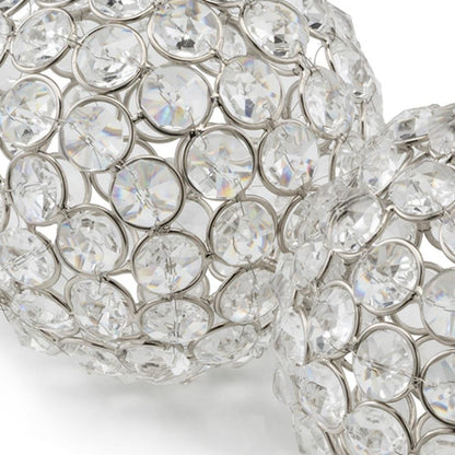Set of Two Clear And Silver Faux Crystal And Steel Decorative Orb Tabletop Sculptures HomeRoots