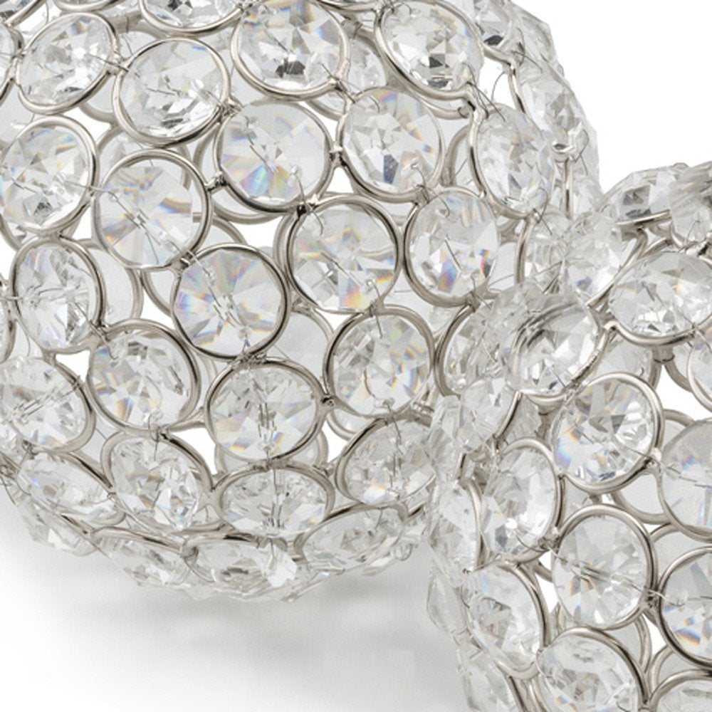 Set of Two Clear And Silver Faux Crystal And Steel Decorative Orb Tabletop Sculptures HomeRoots