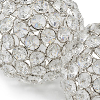 Set of Two Clear And Silver Faux Crystal And Steel Decorative Orb Tabletop Sculptures HomeRoots