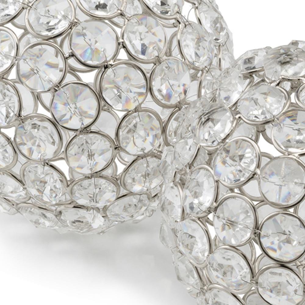 Set of Two Clear And Silver Faux Crystal And Steel Decorative Orb Tabletop Sculptures HomeRoots