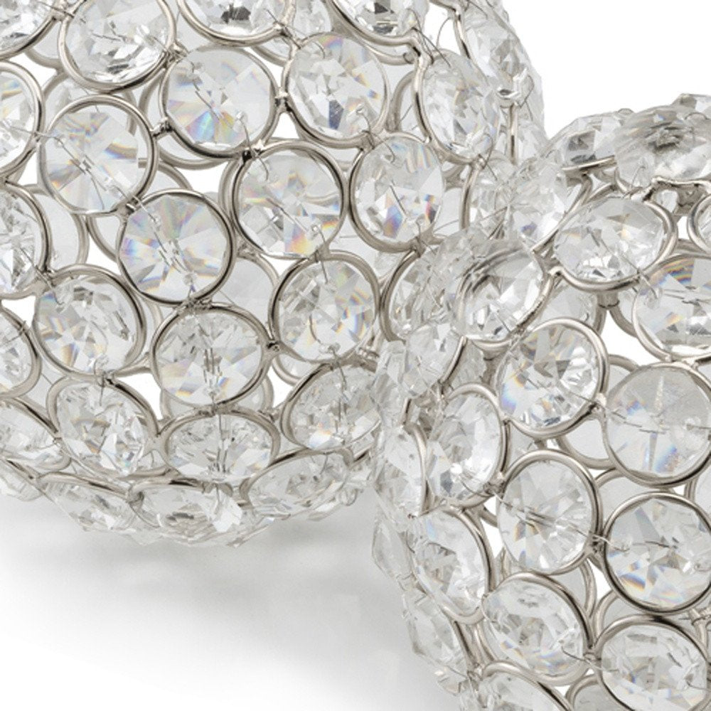 Set of Two Clear And Silver Faux Crystal And Steel Decorative Orb Tabletop Sculptures HomeRoots