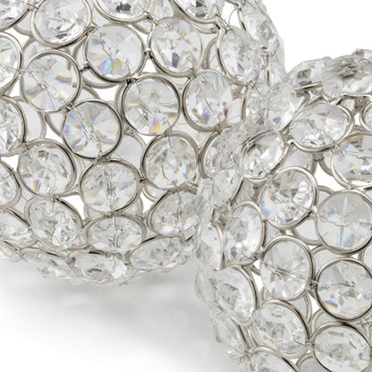 Set of Two Clear And Silver Faux Crystal And Steel Decorative Orb Tabletop Sculptures HomeRoots