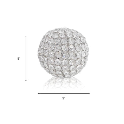 Set of Two Clear And Silver Faux Crystal And Steel Decorative Orb Tabletop Sculptures HomeRoots