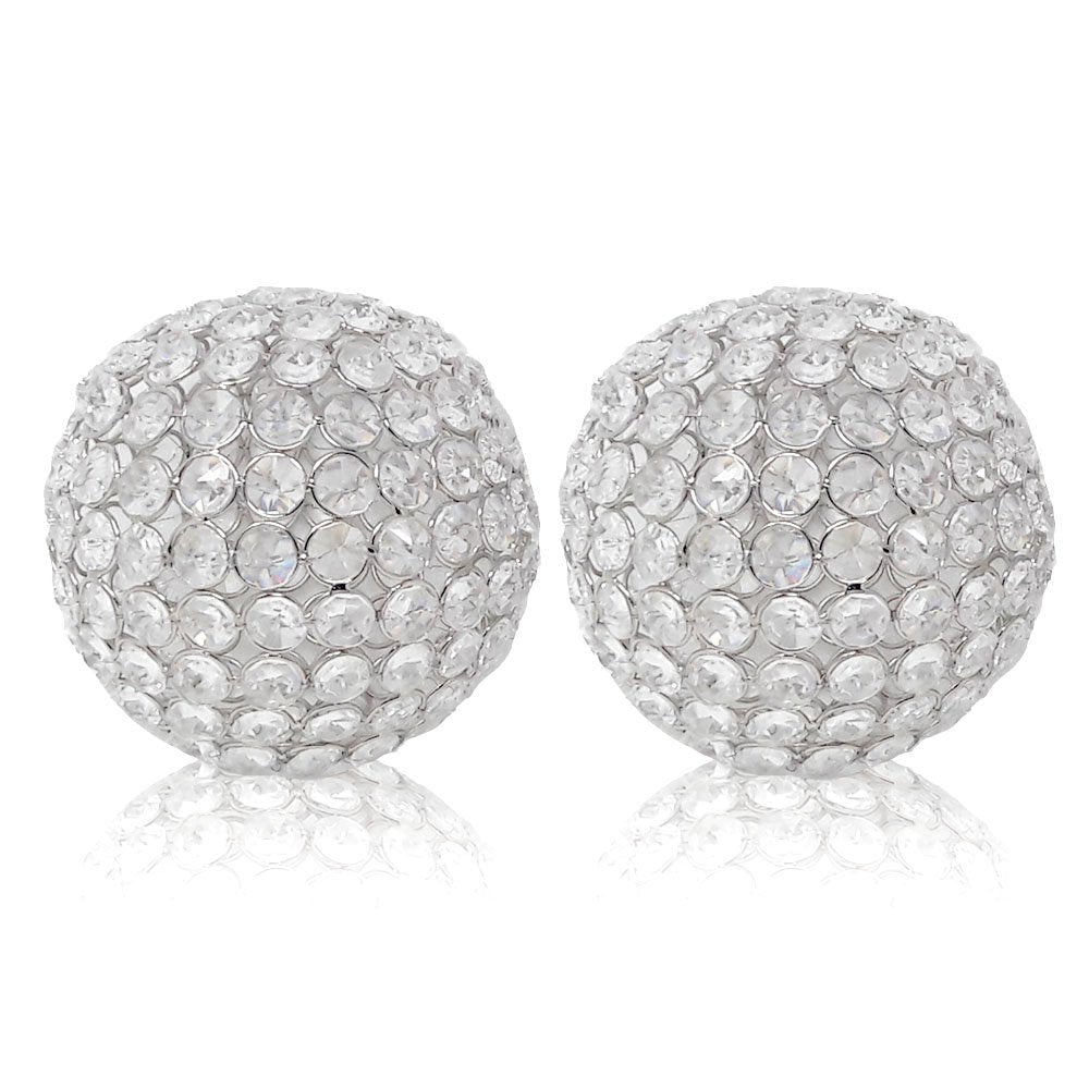 Set of Two Clear And Silver Faux Crystal And Steel Decorative Orb Tabletop Sculptures HomeRoots