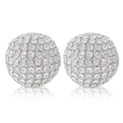 Set of Two Clear And Silver Faux Crystal And Steel Decorative Orb Tabletop Sculptures HomeRoots