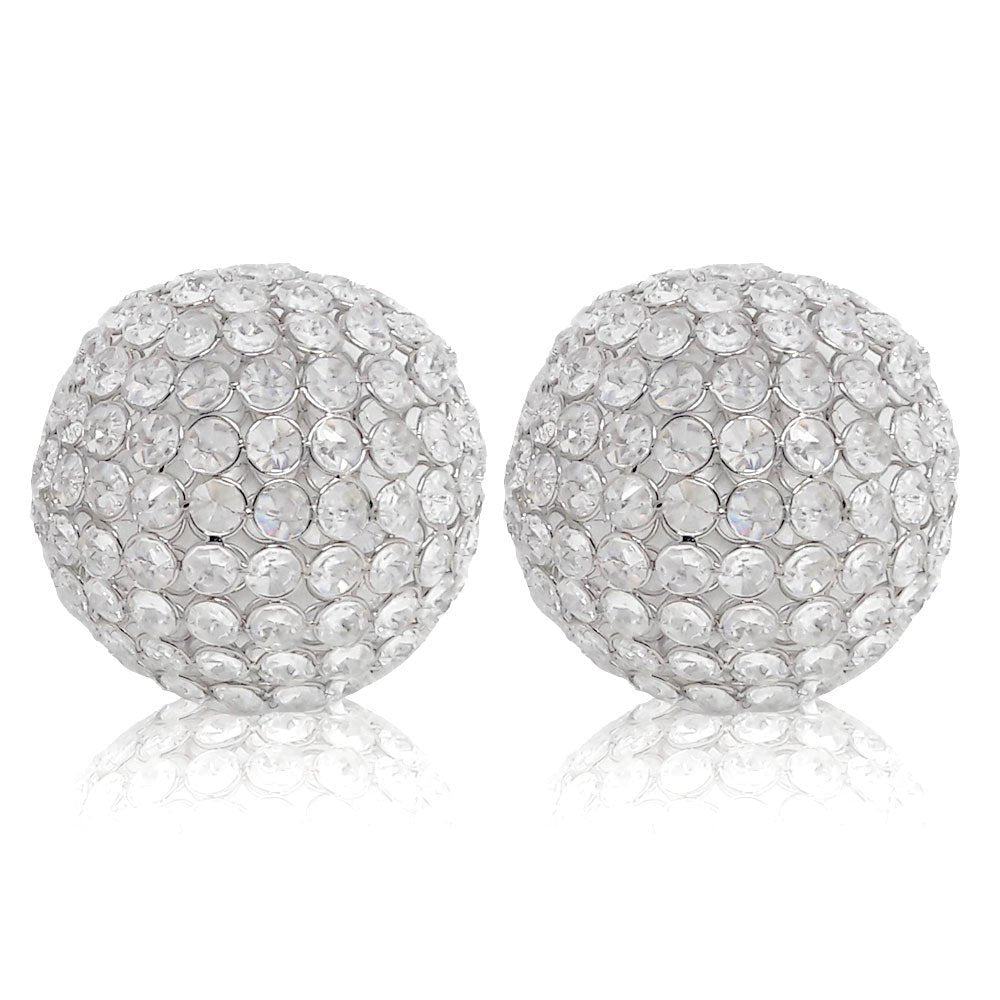 Set of Two Clear And Silver Faux Crystal And Steel Decorative Orb Tabletop Sculptures HomeRoots