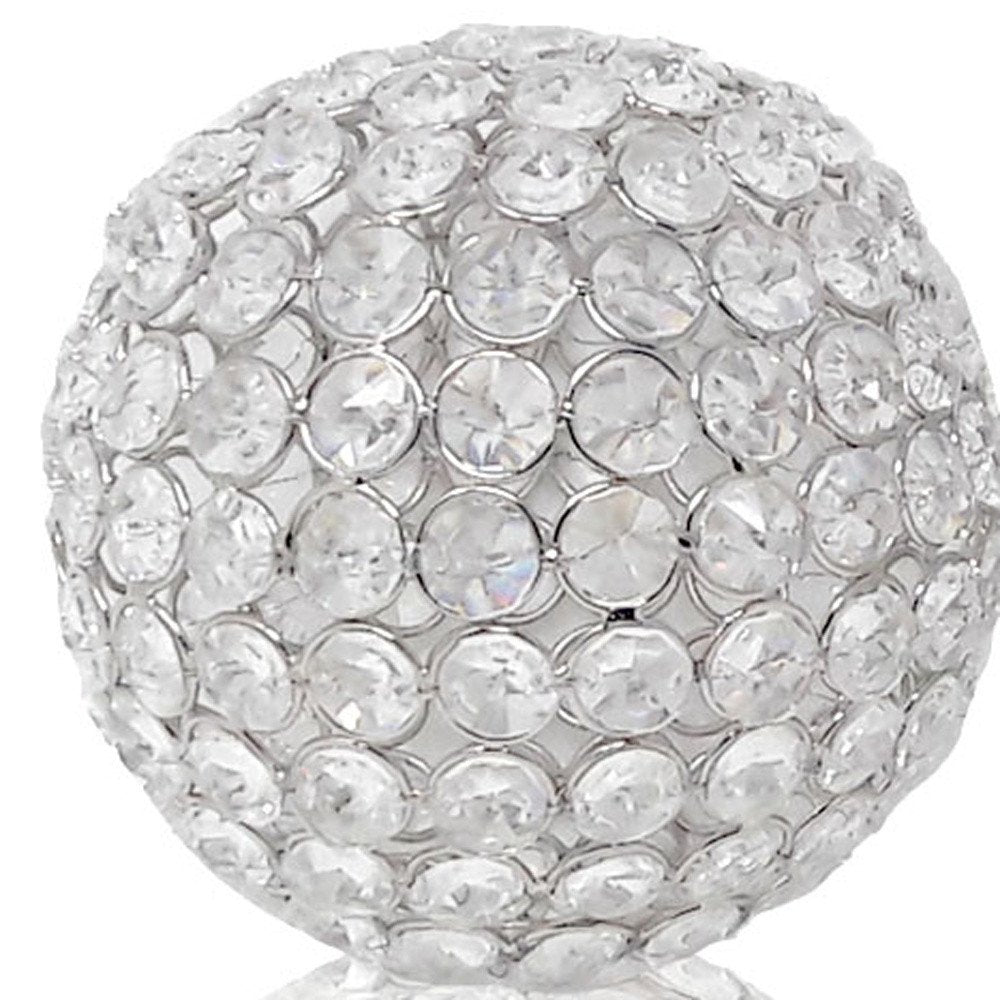 Set of Two Clear And Silver Faux Crystal And Steel Decorative Orb Tabletop Sculptures HomeRoots