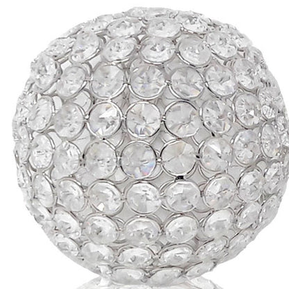 Set of Two Clear And Silver Faux Crystal And Steel Decorative Orb Tabletop Sculptures HomeRoots