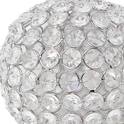 Set of Two Clear And Silver Faux Crystal And Steel Decorative Orb Tabletop Sculptures HomeRoots