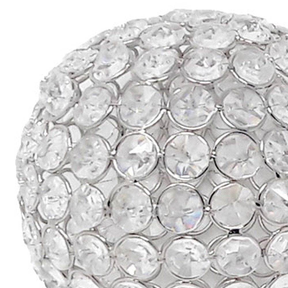 Set of Two Clear And Silver Faux Crystal And Steel Decorative Orb Tabletop Sculptures HomeRoots
