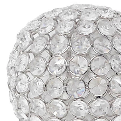 Set of Two Clear And Silver Faux Crystal And Steel Decorative Orb Tabletop Sculptures HomeRoots