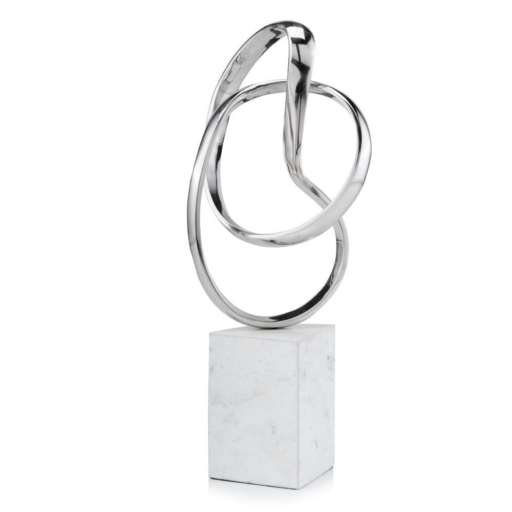 18" Silver and White Marble and Aluminum Sculpture HomeRoots