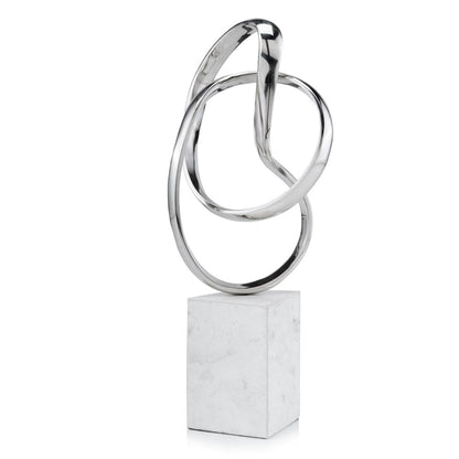 18" Silver and White Marble and Aluminum Sculpture HomeRoots