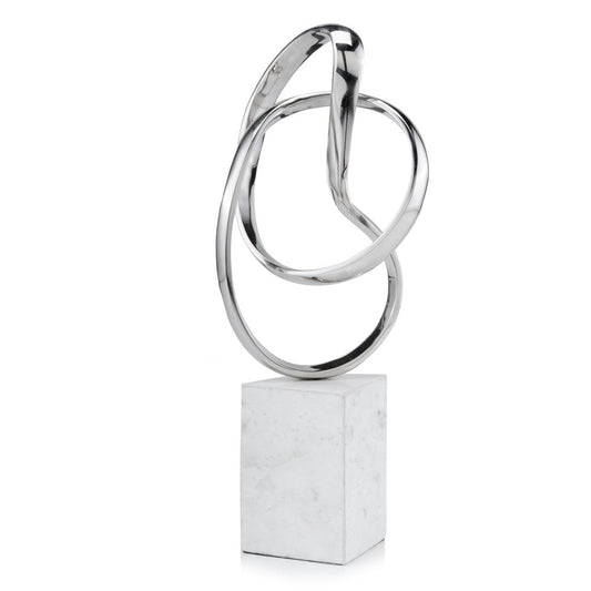 18" Silver and White Marble and Aluminum Sculpture HomeRoots