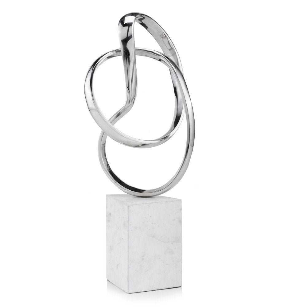 18" Silver and White Marble and Aluminum Sculpture HomeRoots