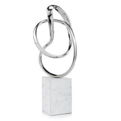 18" Silver and White Marble and Aluminum Sculpture HomeRoots