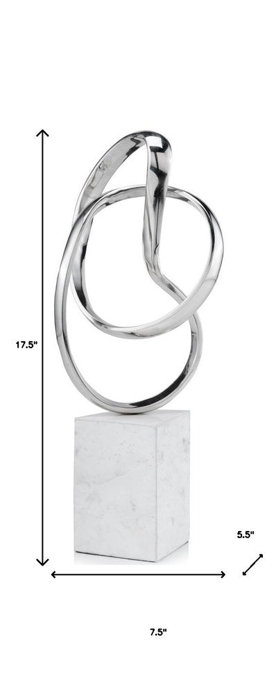 18" Silver and White Marble and Aluminum Sculpture HomeRoots