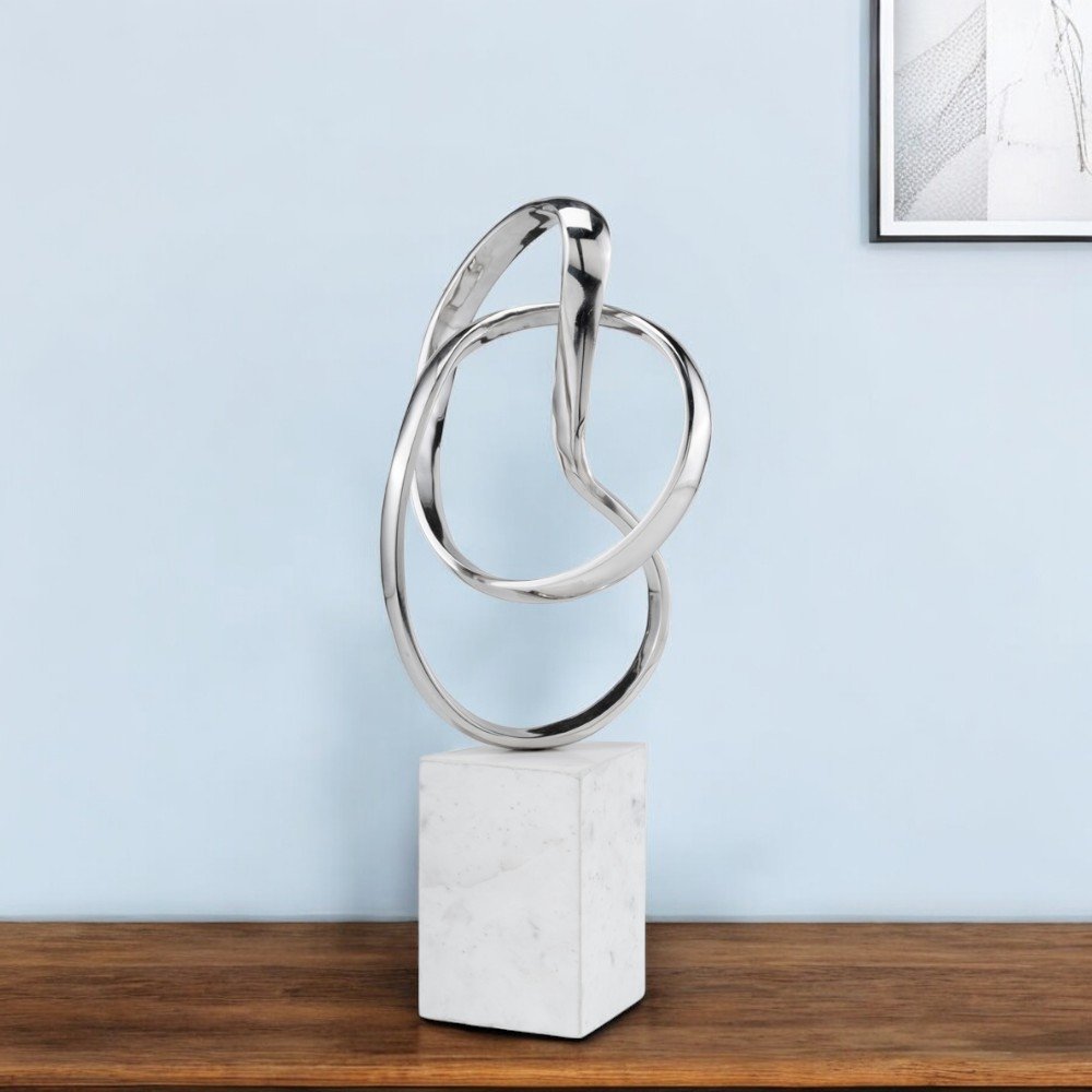 18" Silver and White Marble and Aluminum Sculpture HomeRoots