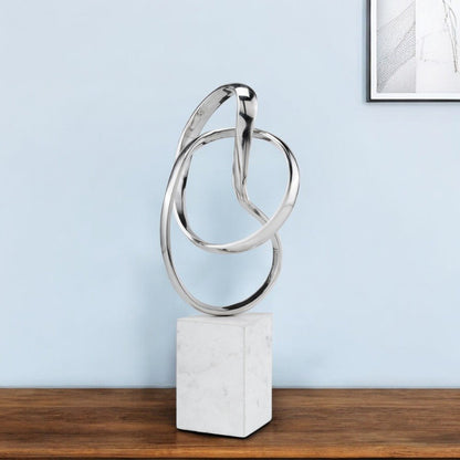 18" Silver and White Marble and Aluminum Sculpture HomeRoots
