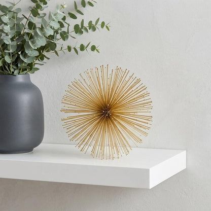 Set of Two Gold Iron Decorative Spiky Sphere Tabletop Sculptures HomeRoots