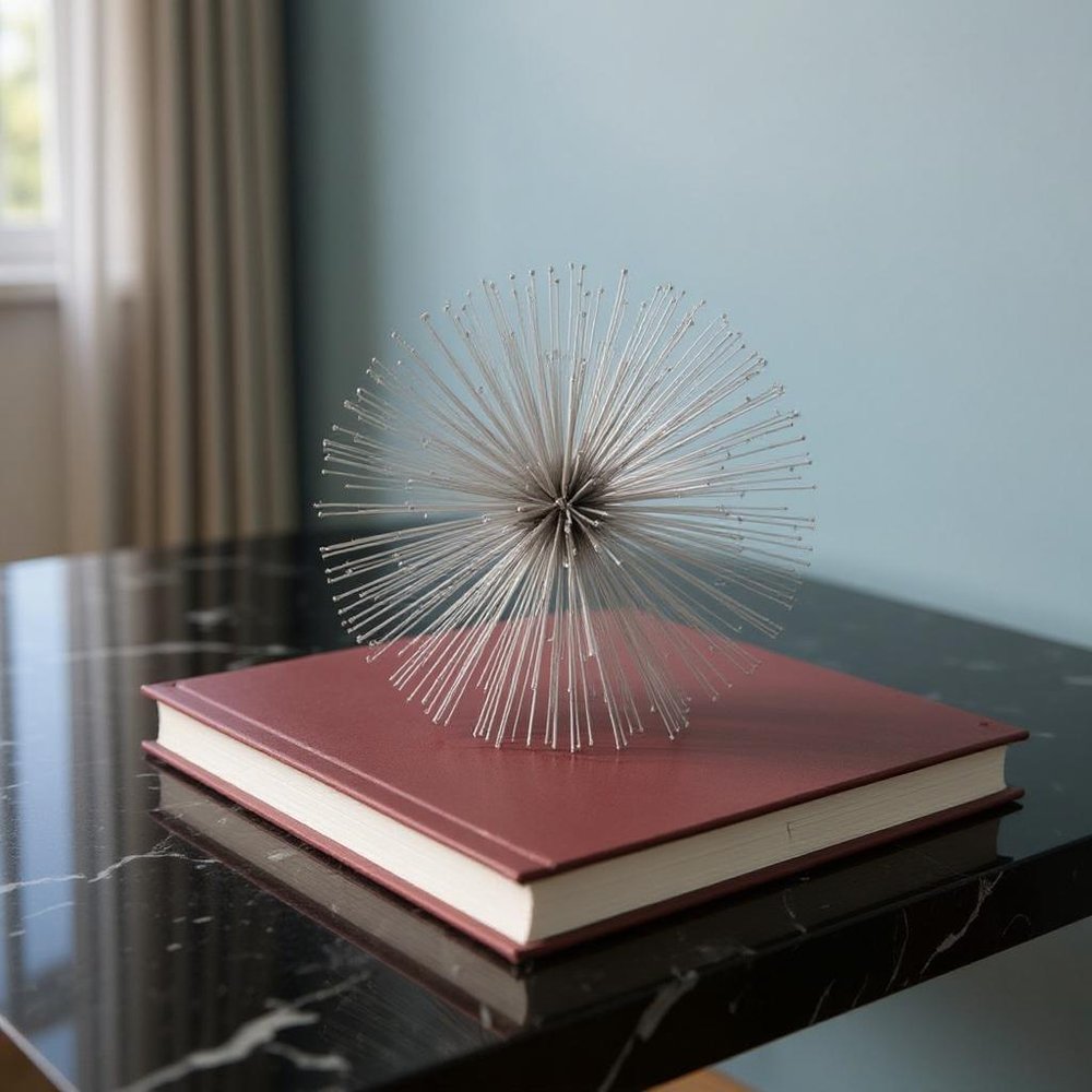 Set of Two Silver Iron Decorative Spiky Sphere Tabletop Sculpture HomeRoots