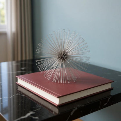 Set of Two Silver Iron Decorative Spiky Sphere Tabletop Sculpture HomeRoots