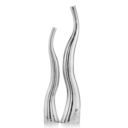 Set of Two Silver Aluminum Squiggly Vases HomeRoots