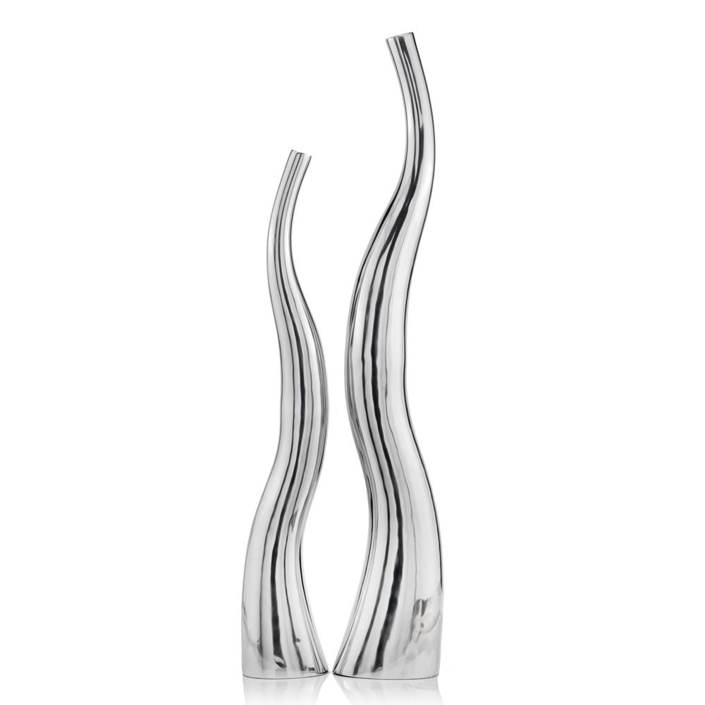 Set of Two Silver Aluminum Squiggly Vases HomeRoots