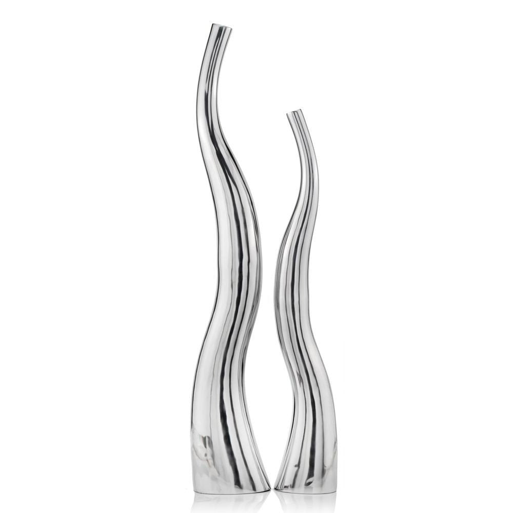 Set of Two Aluminum Silver Wavy Floor Vases HomeRoots