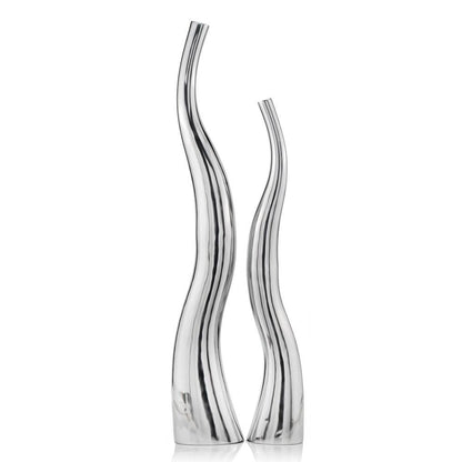 Set of Two Aluminum Silver Wavy Floor Vases HomeRoots