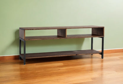 60" Brown Solid Wood Open Shelving TV Stand