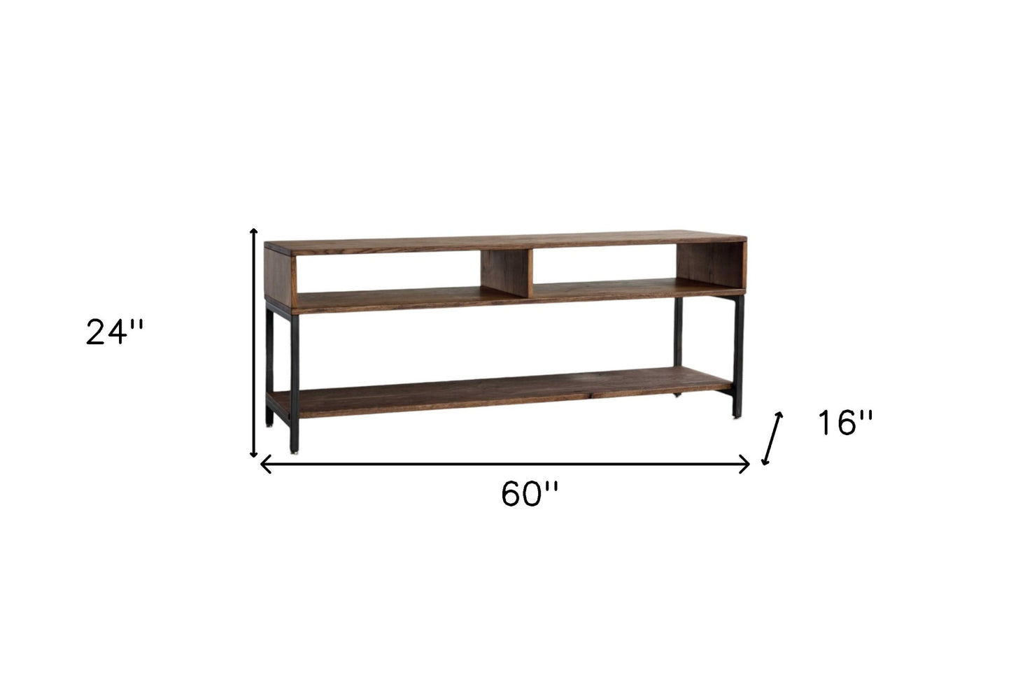 60" Brown Solid Wood Open Shelving TV Stand