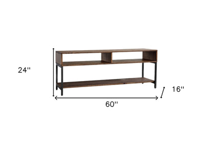 60" Brown Solid Wood Open Shelving TV Stand