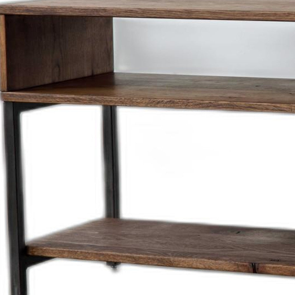 60" Brown Wood Open Shelving TV Stand