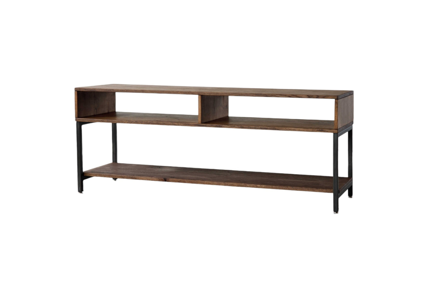 60" Brown Solid Wood Open Shelving TV Stand