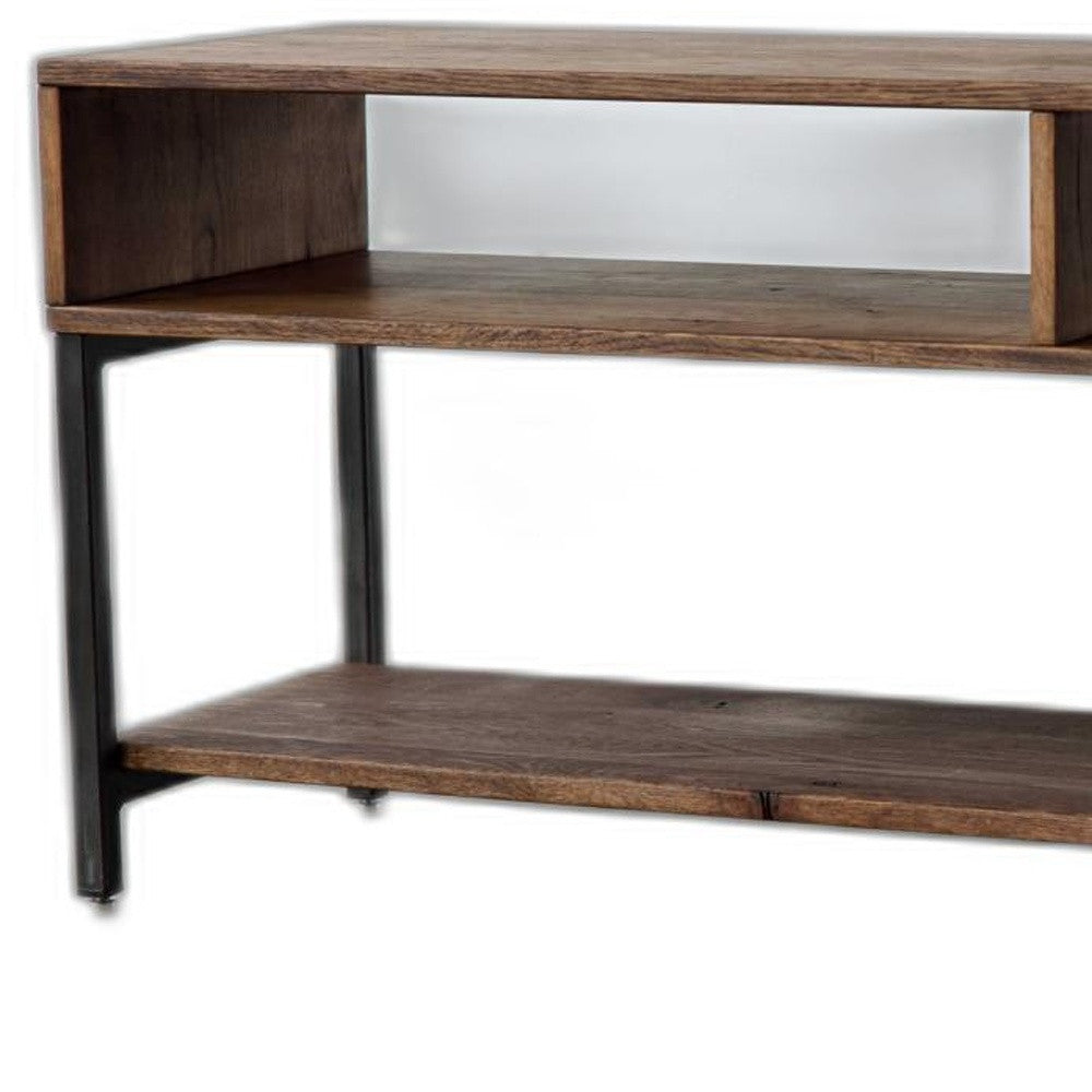 60" Brown Wood Open Shelving TV Stand