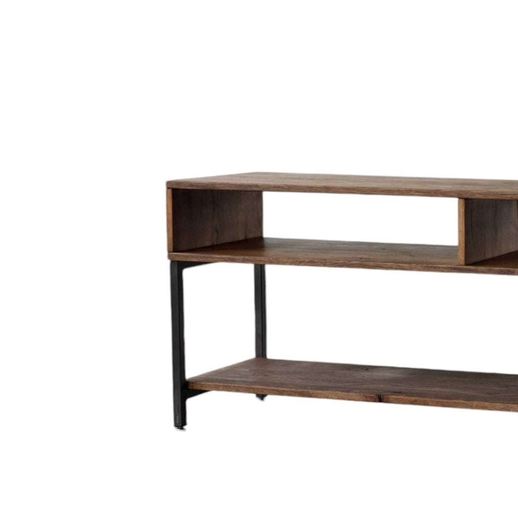 60" Brown Solid Wood Open Shelving TV Stand