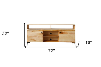 72" Solid Wood Enclosed and Open Storage TV Stand