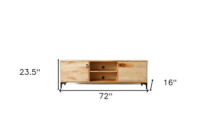 72" Brown Solid Wood Cabinet Enclosed Storage TV Stand