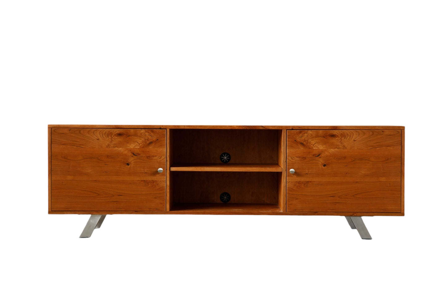 72" Brown Solid Wood Enclosed and Open Storage TV Stand