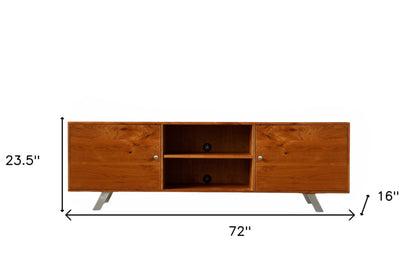 72" Brown Solid Wood Enclosed and Open Storage TV Stand