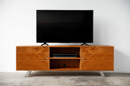 72" Brown Solid Wood Enclosed and Open Storage TV Stand