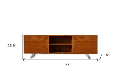 72" Brown Wood Cabinet Enclosed Storage TV Stand