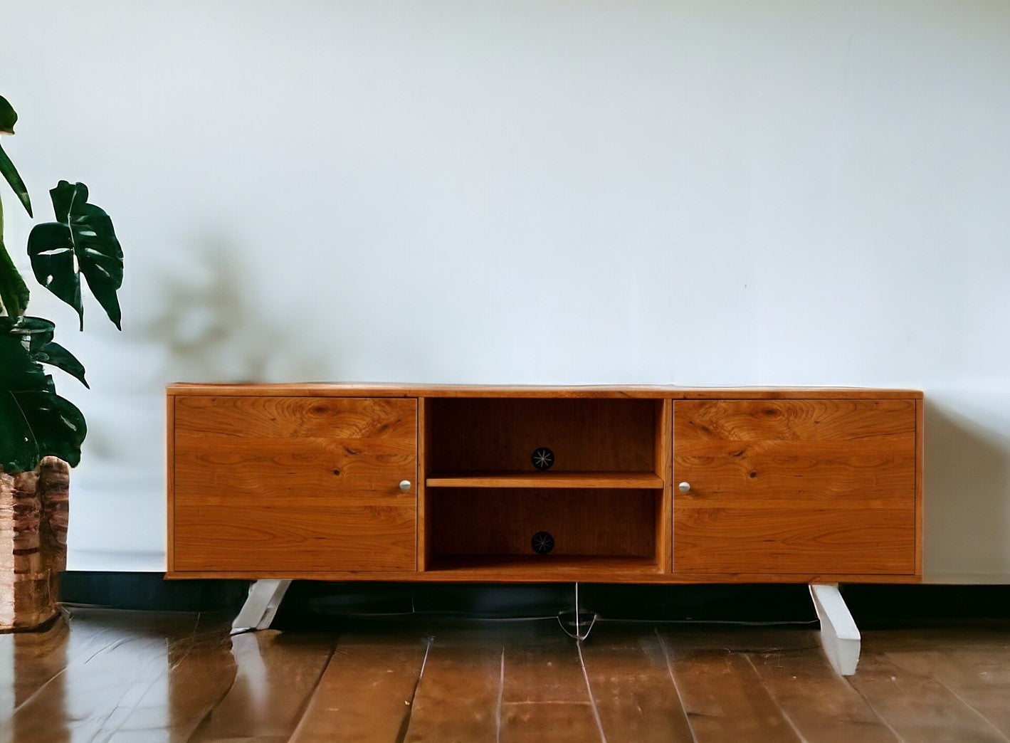 72" Brown Wood Cabinet Enclosed Storage TV Stand