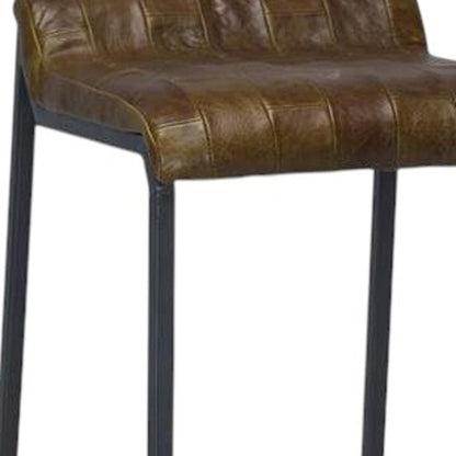 27" Brown And Black Genuine Leather And Iron Backless Counter Height Bar Chair HomeRoots