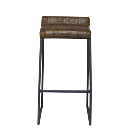 27" Brown And Black Genuine Leather And Iron Backless Counter Height Bar Chair HomeRoots
