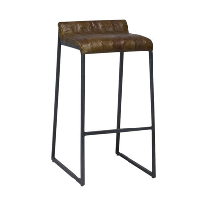 27" Brown And Black Genuine Leather And Iron Backless Counter Height Bar Chair HomeRoots