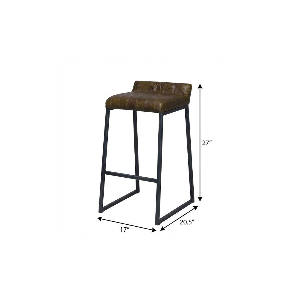 27" Brown And Black Genuine Leather And Iron Backless Counter Height Bar Chair HomeRoots