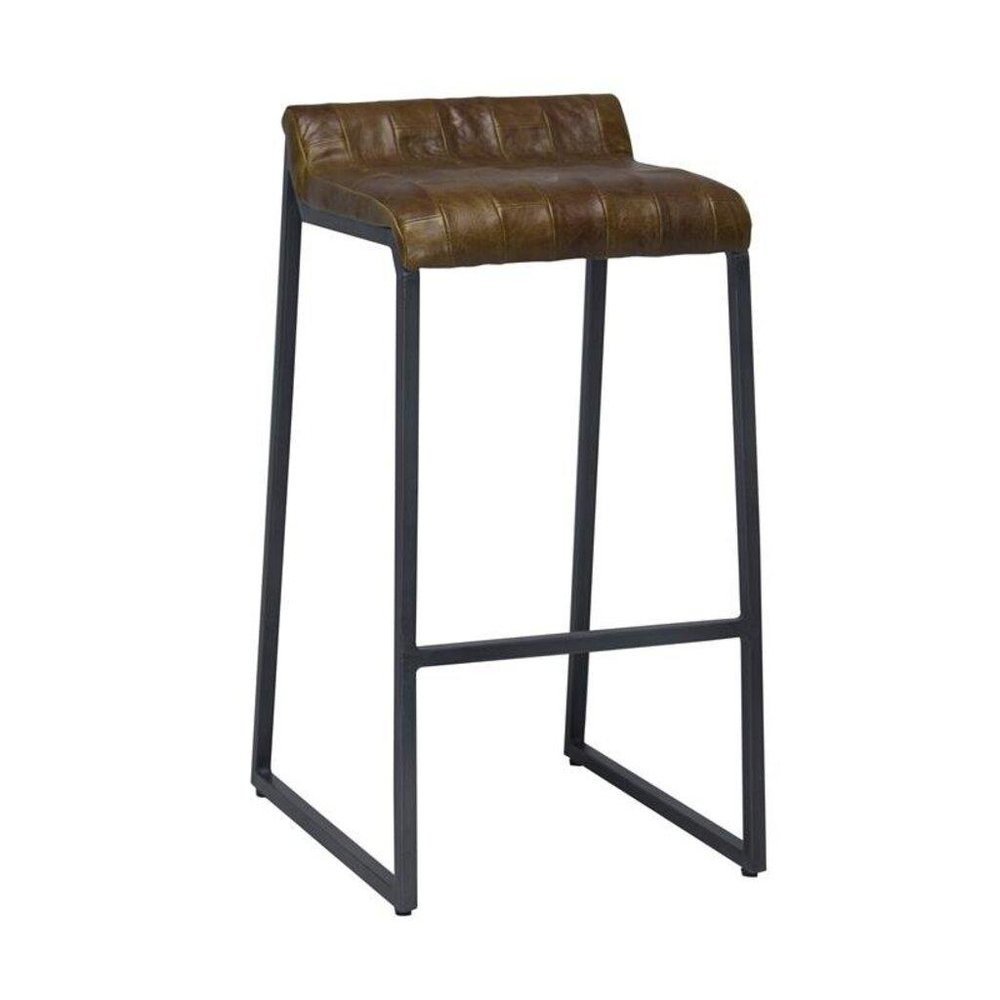 27" Brown And Black Genuine Leather And Iron Backless Counter Height Bar Chair HomeRoots